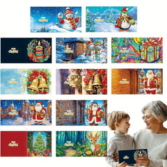 12 Pieces DIY Round Rhinestone Crystal Painting Christmas Card Art Set
