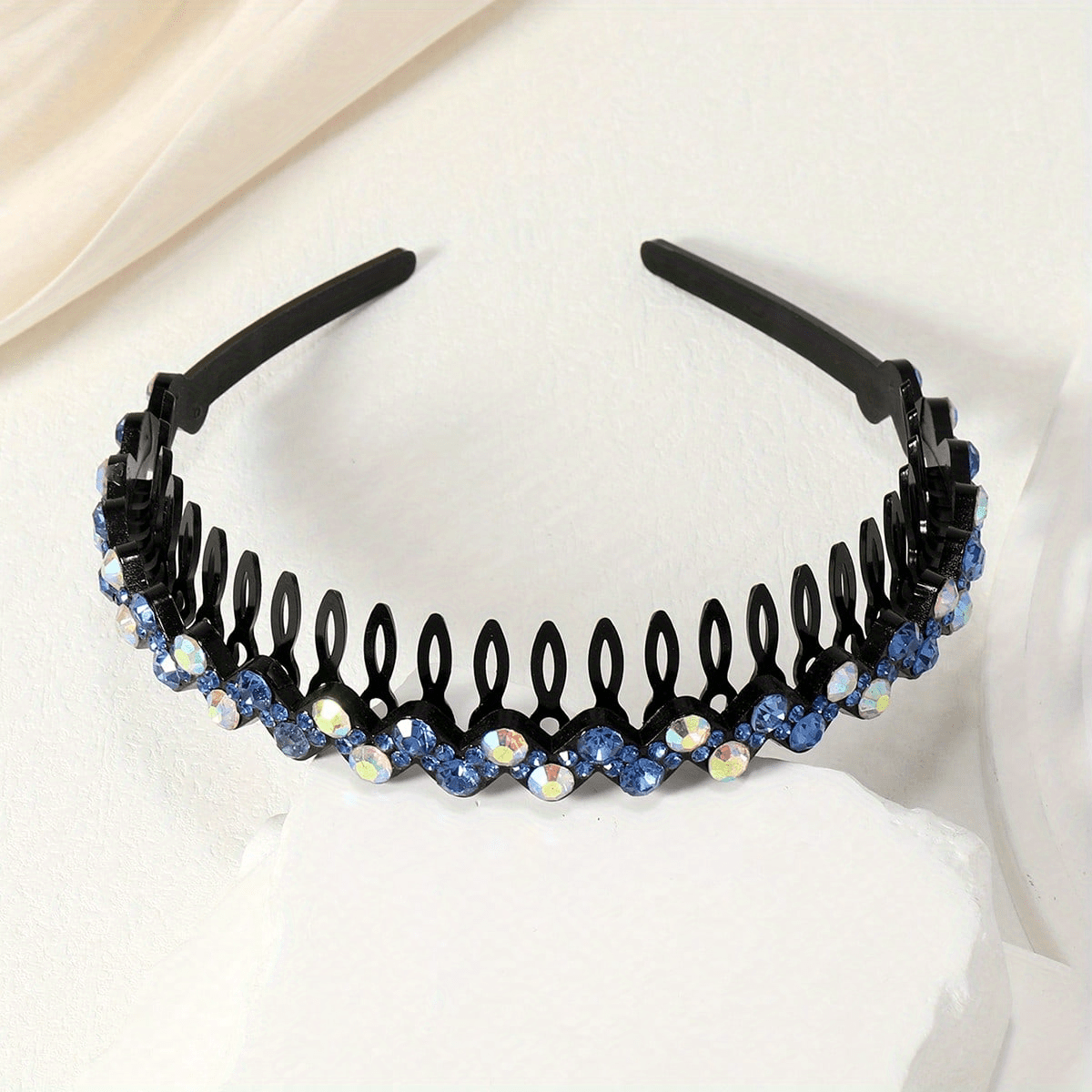 Wave Rhinestone And Crystal Teeth Comb Headband For Women