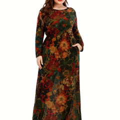 Allover Print Long Sleeve Maxi Dress With Pockets
