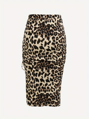 Leopard Print Drawstring Ruched Skirt Bodycon Split Skirt