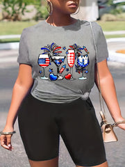 Independence Casual Outfits: Flag Pattern Tee & Biker Shorts