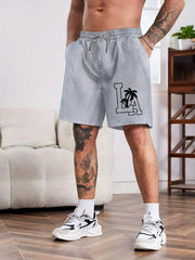 Letter & Tree Print Men's Comfy Shorts Summer Drawstring Casual Loose Shorts