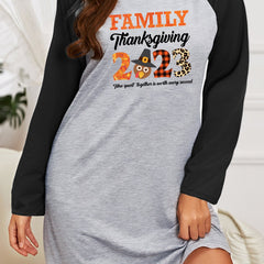Casual Nightdress Women's Plus Turkey Letter Print Raglan