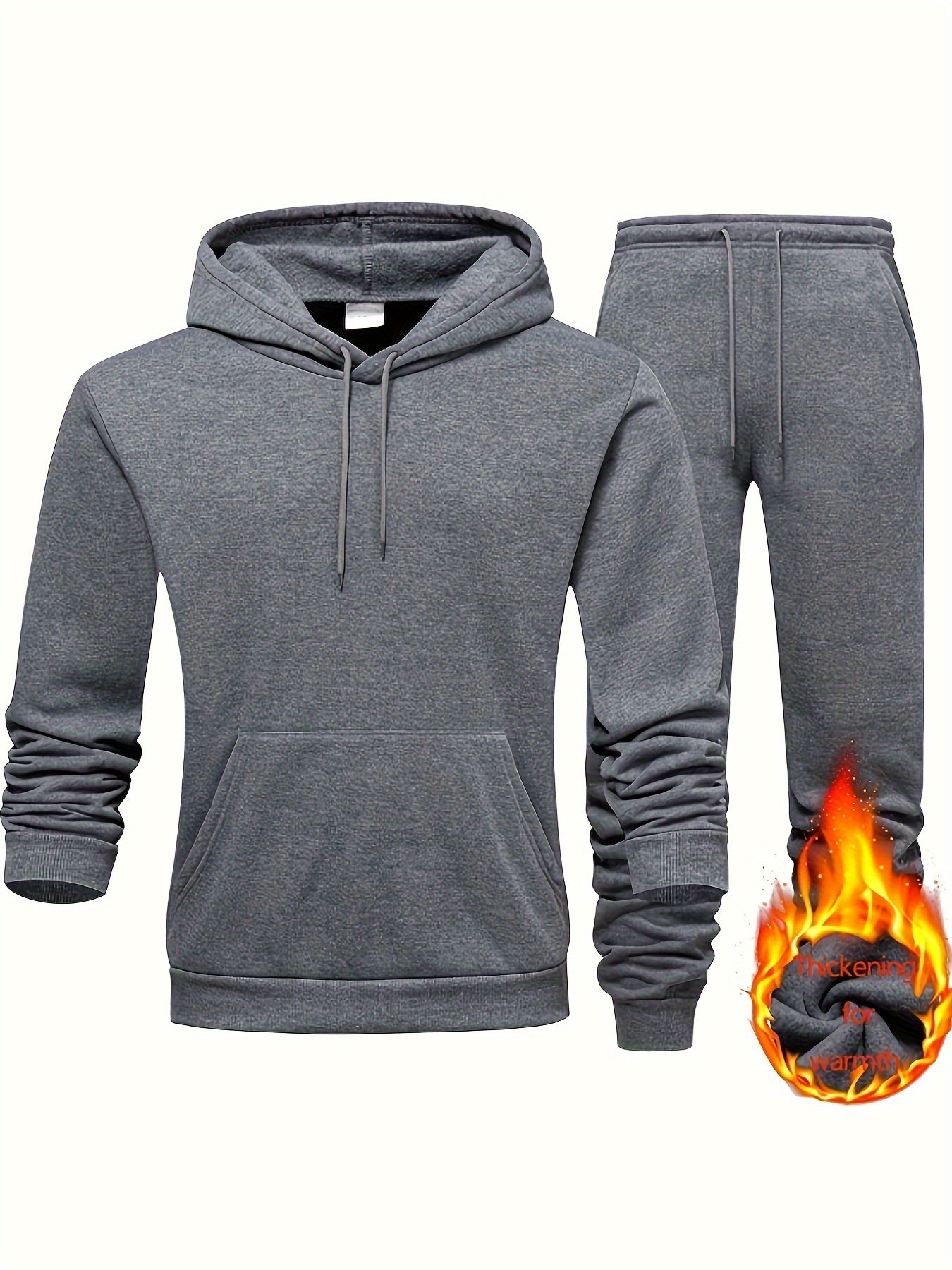 Men's Solid 2pcs Casual Loose Comfy Hoodie And Drawstring Waist Sweatpants Set