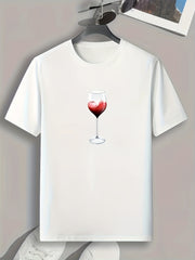 Heart Wine Print Men's Comfy T-shirt Summer Tee