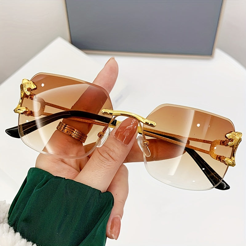 Women's Gradient Rimless Vintage Leopard Sunglasses