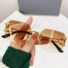 Women's Gradient Rimless Vintage Leopard Sunglasses