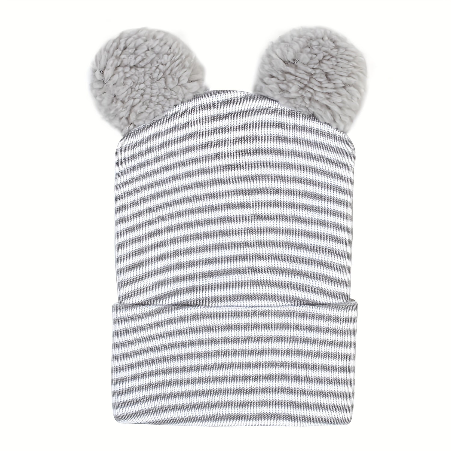 Warm Knitted Baby Hat with Double Fur Ball for Autumn and Winter
