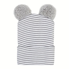 Warm Knitted Baby Hat with Double Fur Ball for Autumn and Winter
