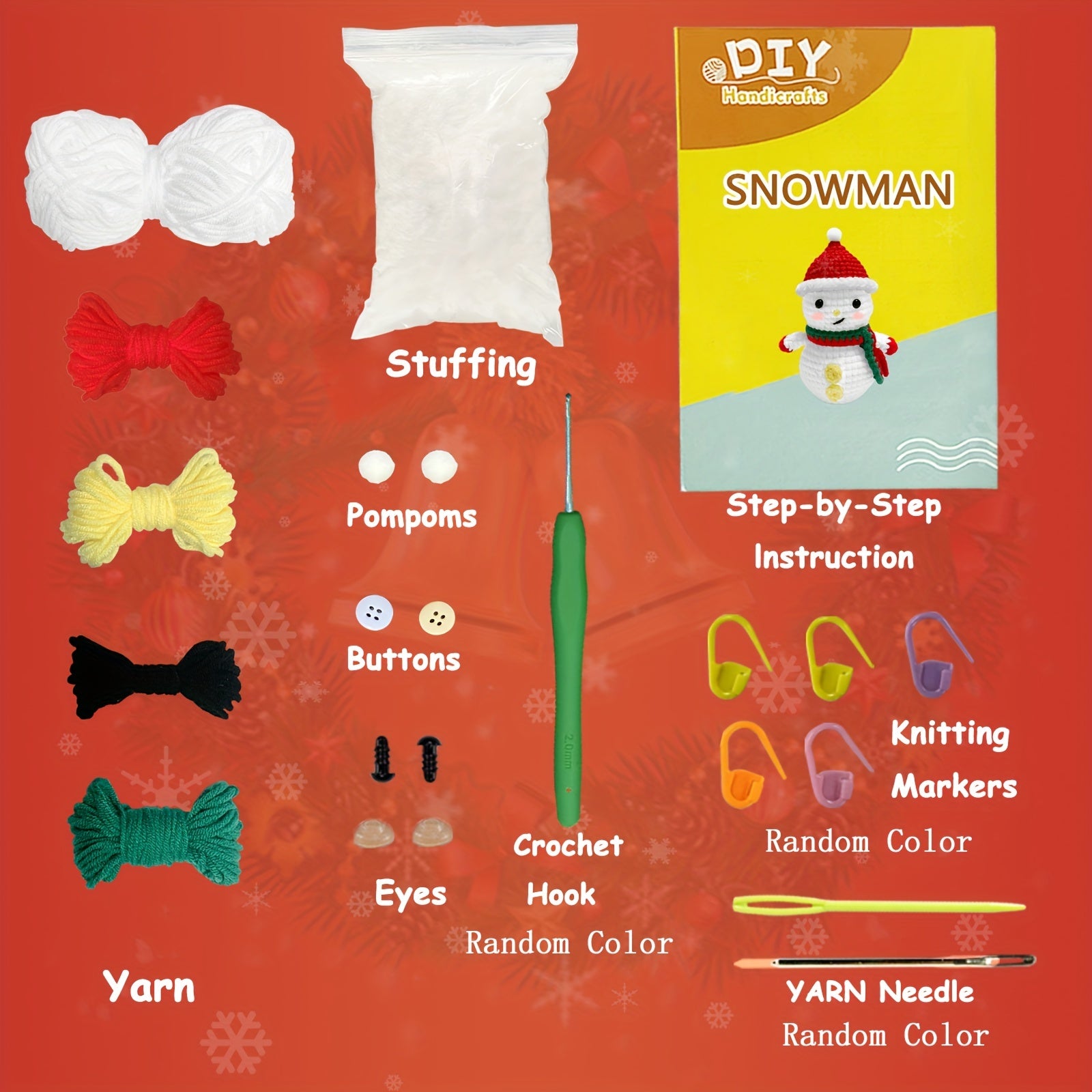 Christmas Snowman Crochet Kit for Beginners - DIY Knitting Set
