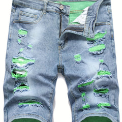Men's Casual Ripped Denim Shorts Mid Stretch for Summer