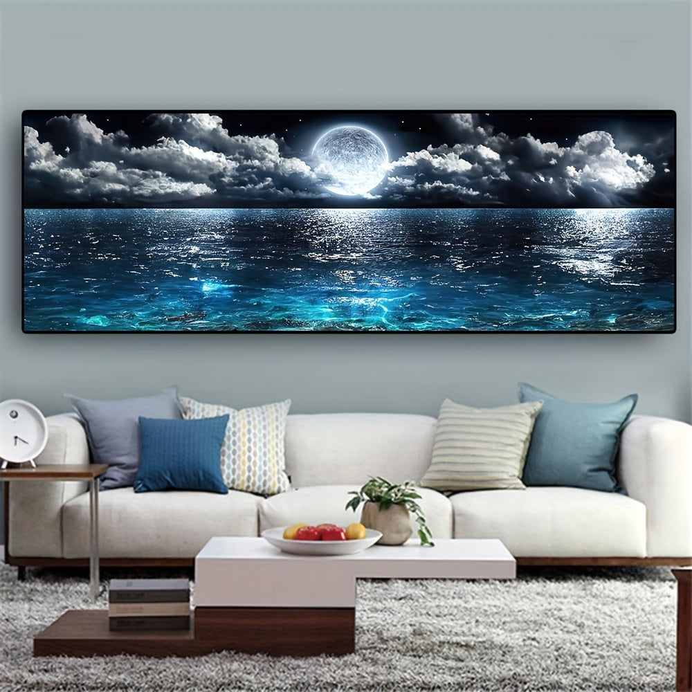 Canvas Poster Modern Abstract Ocean Night Moon Landscape Painting Bedroom Decor