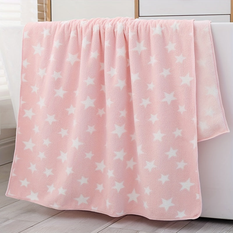 2pcs Star Pattern Bath and Hand Towel Set Absorbent Coral Fleece Towels