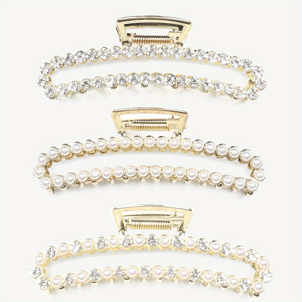 3pcs Pearl Rhinestone Claw Clips Hair Accessories for Girls