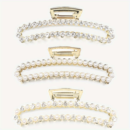 3pcs Pearl Rhinestone Claw Clips Hair Accessories for Girls