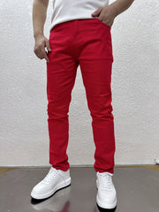 Mens Slim Red Jeans Spring Autumn