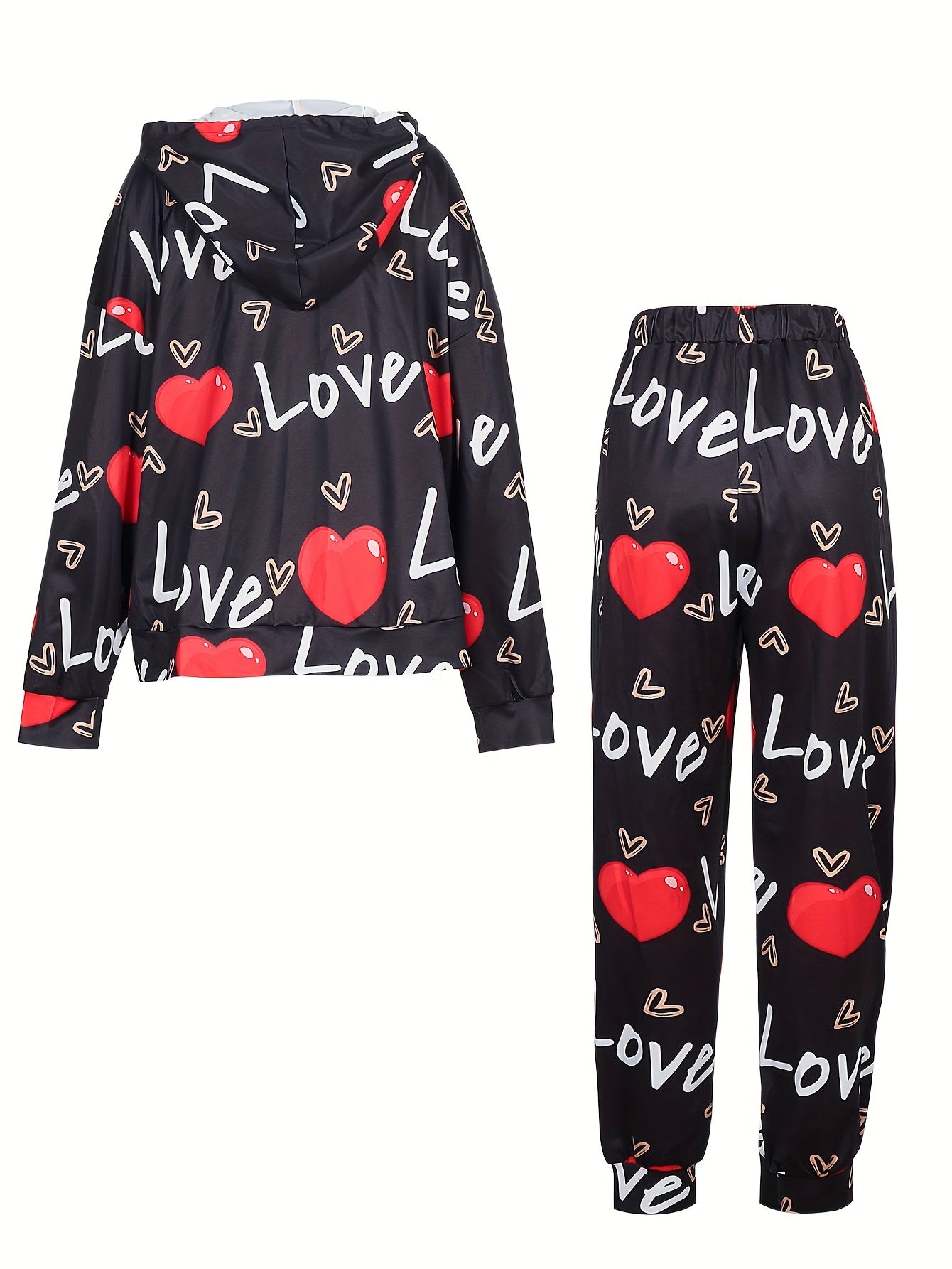 Letter & Heart Print Hoodie & Joggers Set