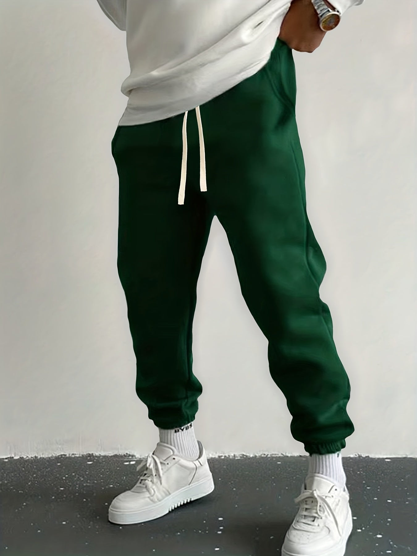 Solid Drawstring Sweatpants Loose Fit Men's Casual Joggers