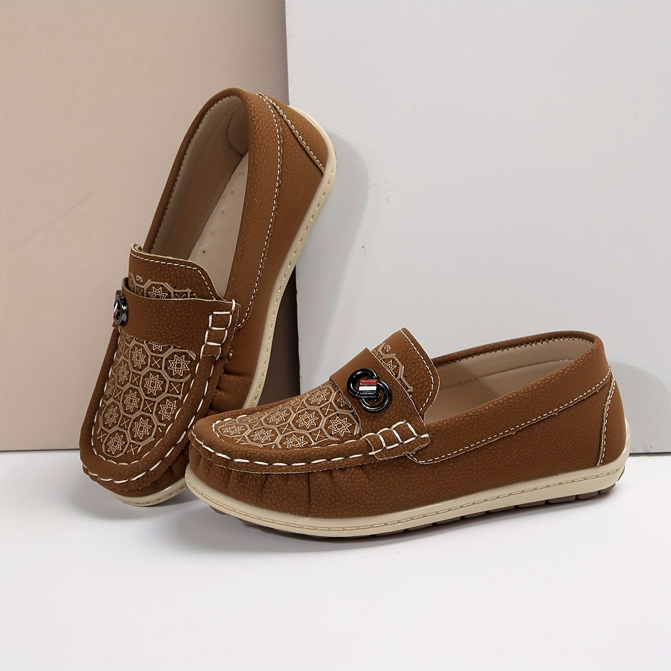Boy's PU Leather Loafer Shoes Non Slip Vintage Slip On Preppy Style