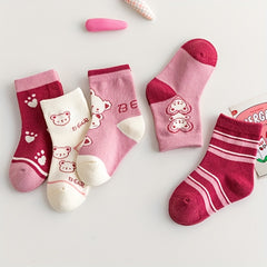 Girls Pink Bear Pattern Princess Socks, Set of 5