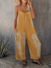 Tie Dye Wide Leg Jumpsuit Sleeveless Casual Loose Jumpsuit