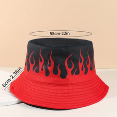 Red Flame Print Bucket Hat Hip Hop Block Basin Hat Vintage Y2K