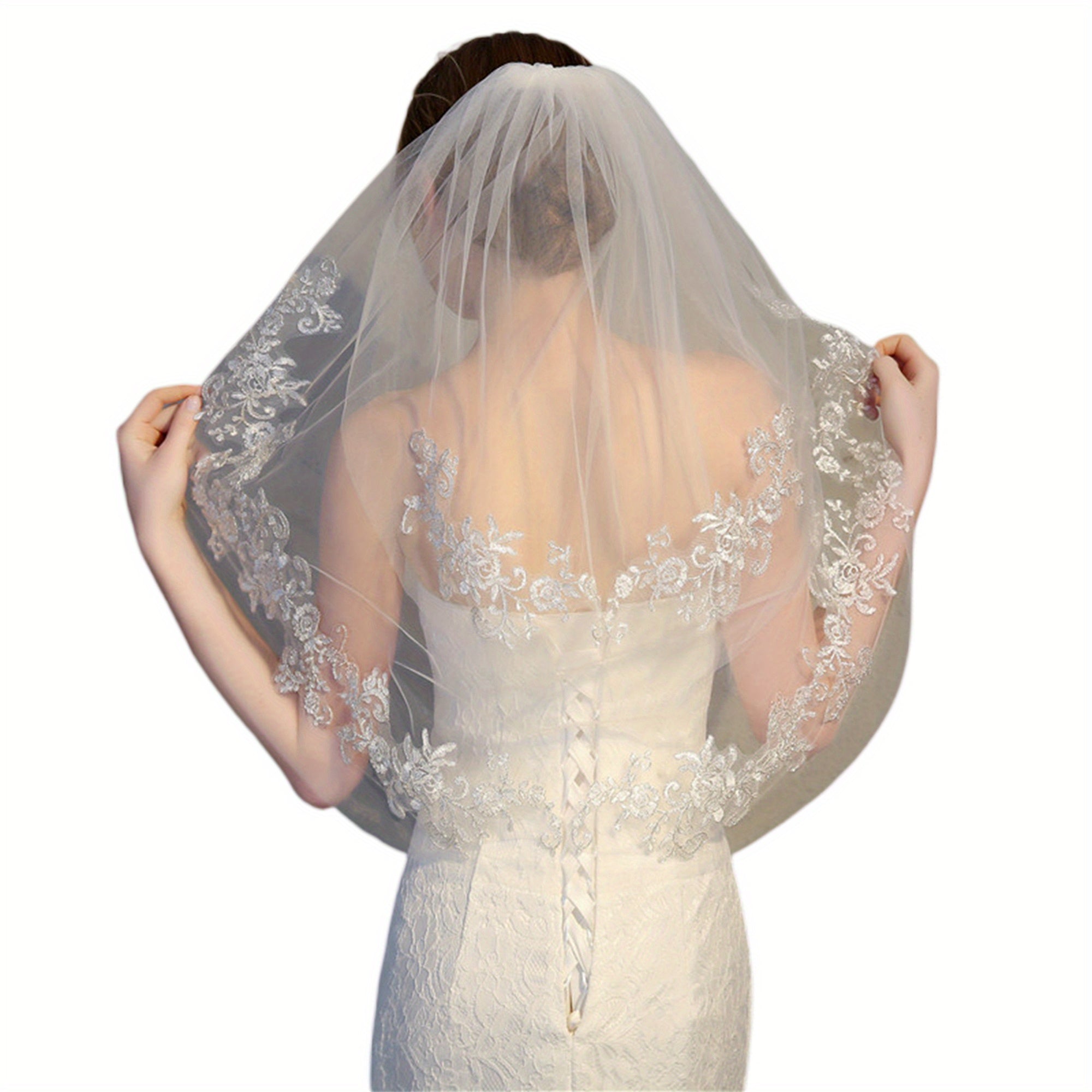 Floral Edge Bridal Veil for Wedding Prom Formal Events