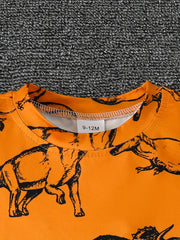 2pcs Little Boy Casual Dinosaurs Graphic Short Sleeve Tees & Shorts Set