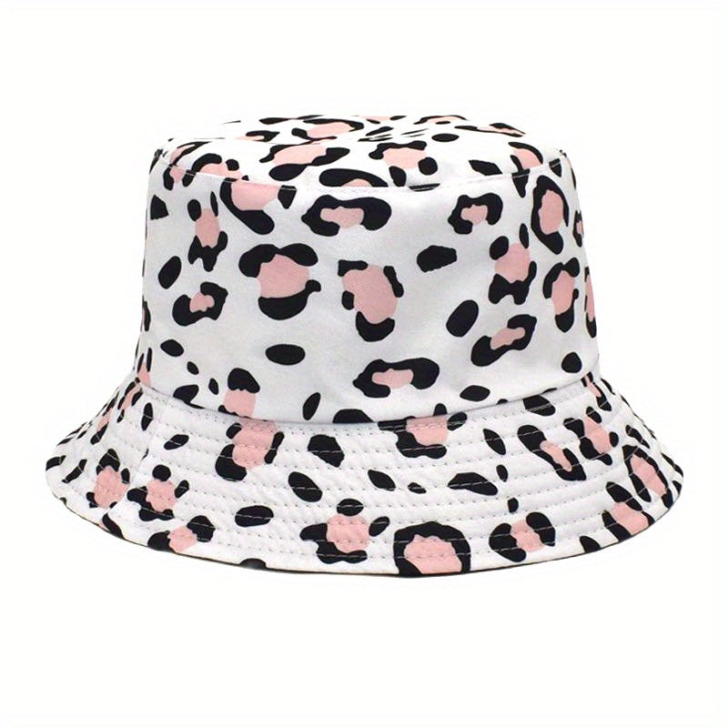 Leopard Print Bucket Hat Y2K Fisherman Cap Reversible