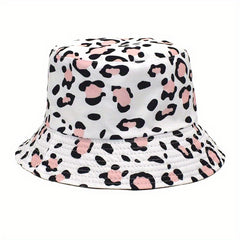 Leopard Print Bucket Hat Y2K Fisherman Cap Reversible