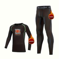 2pcs Toddler Thermal Compression Sets Football Print Long Sleeve