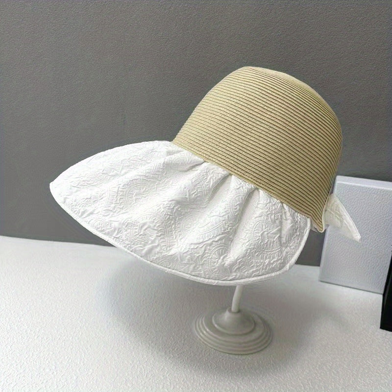 Embossed Sun Hat Wide Brim Solid Stitching Summer Visor Hat
