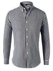 Men's Stripe Print Button Up Shirt