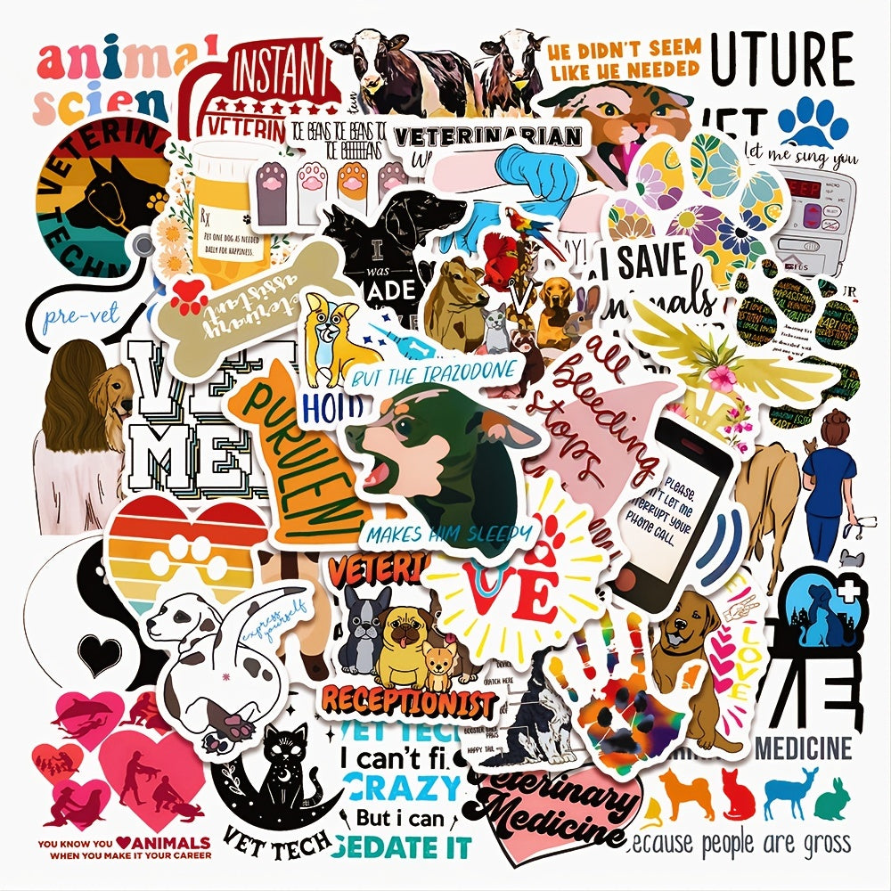 50 Sheets Veterinary Graffiti Stickers Waterproof DIY Creative Toys