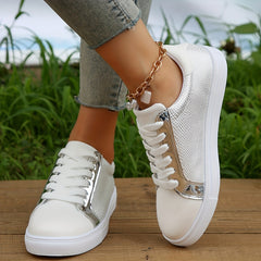 Women's Lace Up Flat Sneakers Low Top Skate Shoes