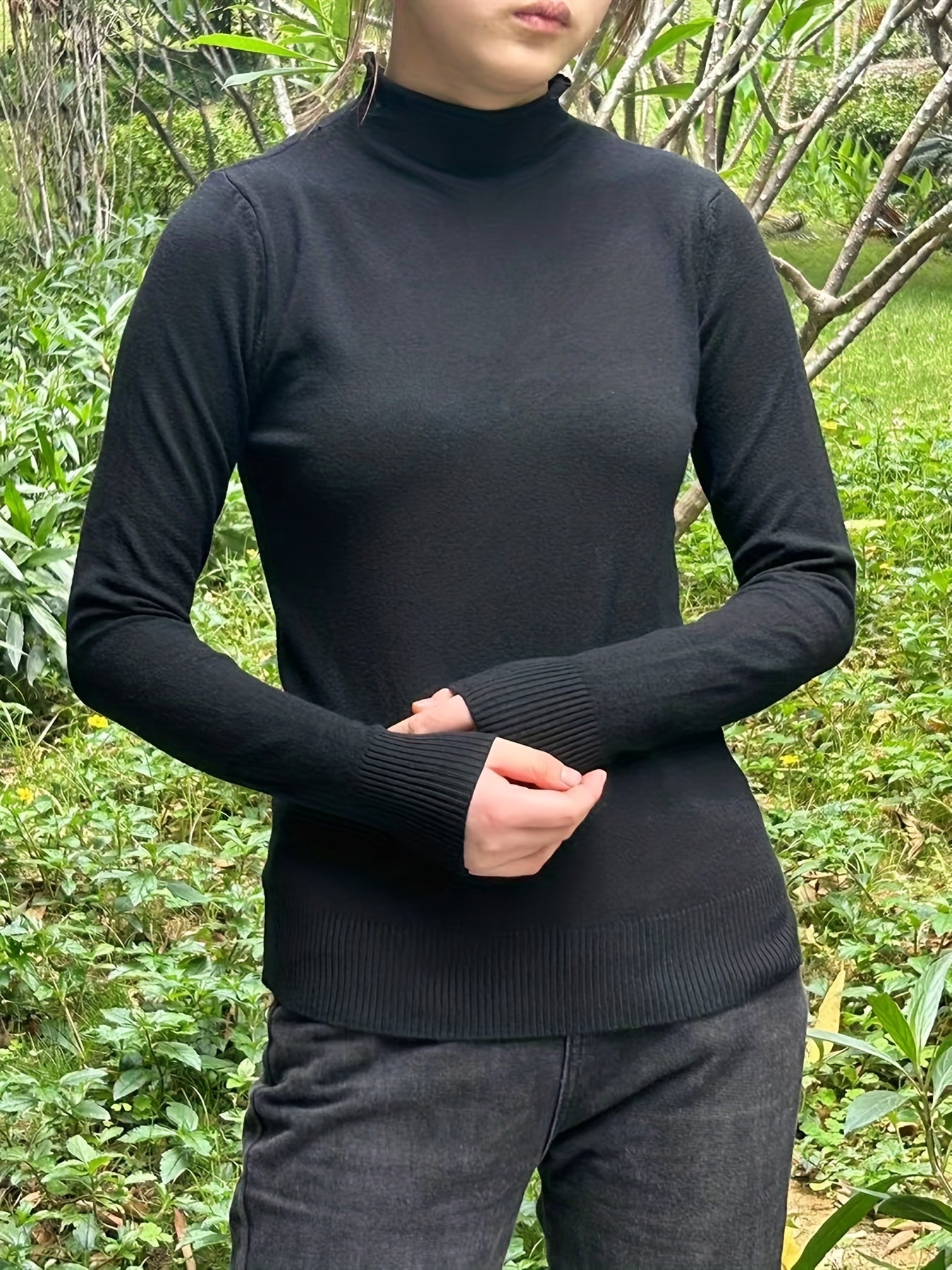 Versatile Knit Sweater Casual High Neck Long Sleeve Sweater Women's Clothing