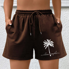 Coconut Tree Print High Rise Plus Size Sports Shorts