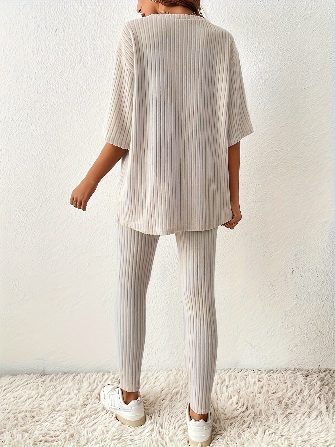 Solid Ribbed Tee & Leggings Set