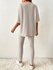 Solid Ribbed Tee & Leggings Set