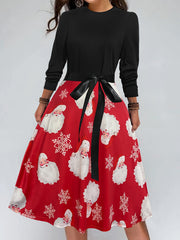 Colorblock Santa Claus Print Long Sleeve Dress