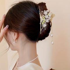 Butterfly Hair Claw Rhinestone Flower Hair Clip with Tassel