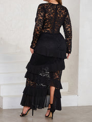 Contrast Lace Long Sleeve Maxi Dress