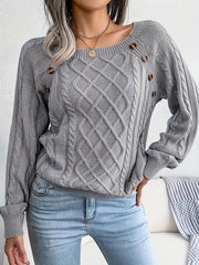 Solid Jacquard Lantern Sleeve Boat Neck Pullover Sweater