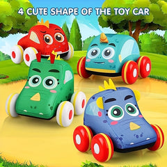 Dino Pull Back Cars for Toddlers 18-36 Months - Plush Toy Cars for Baby