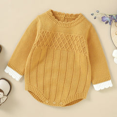 Baby Triangle Jumpsuit Girl Long Sleeve Knitted Sweater Romper