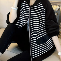Striped Zip Up Jacket Casual Long Sleeve Jacket Women's Clothing