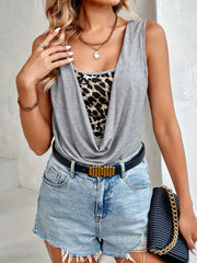Leopard Print Draped Tank Top Casual Summer Sleeveless Top