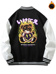 Men's Muppet Bear Print Baseball Collar Jacket