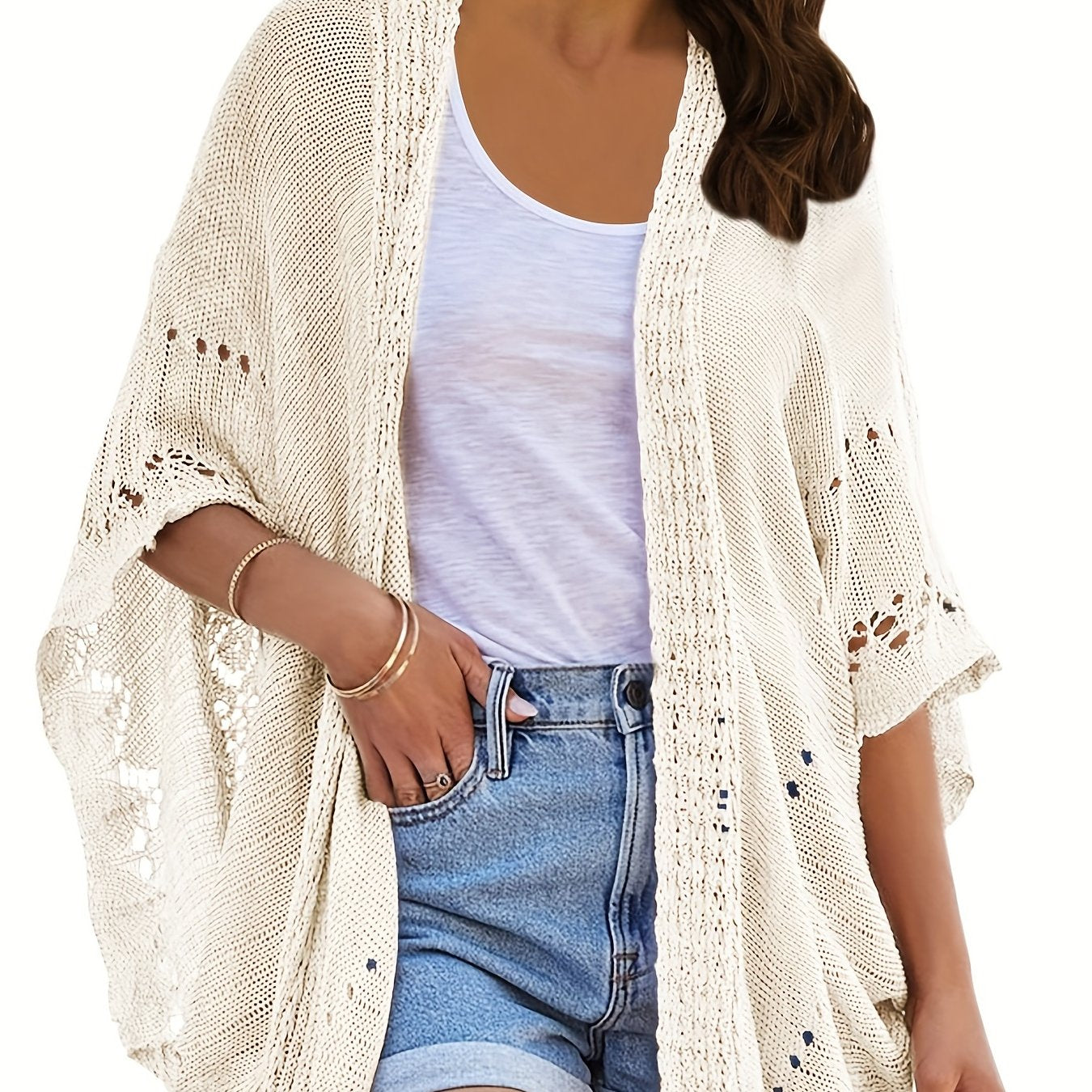 Crochet Draped Knit Cardigan Women's Sweater