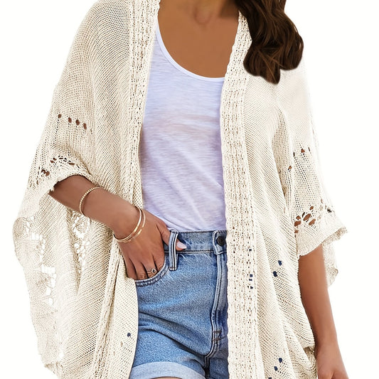Crochet Draped Knit Cardigan Women's Sweater